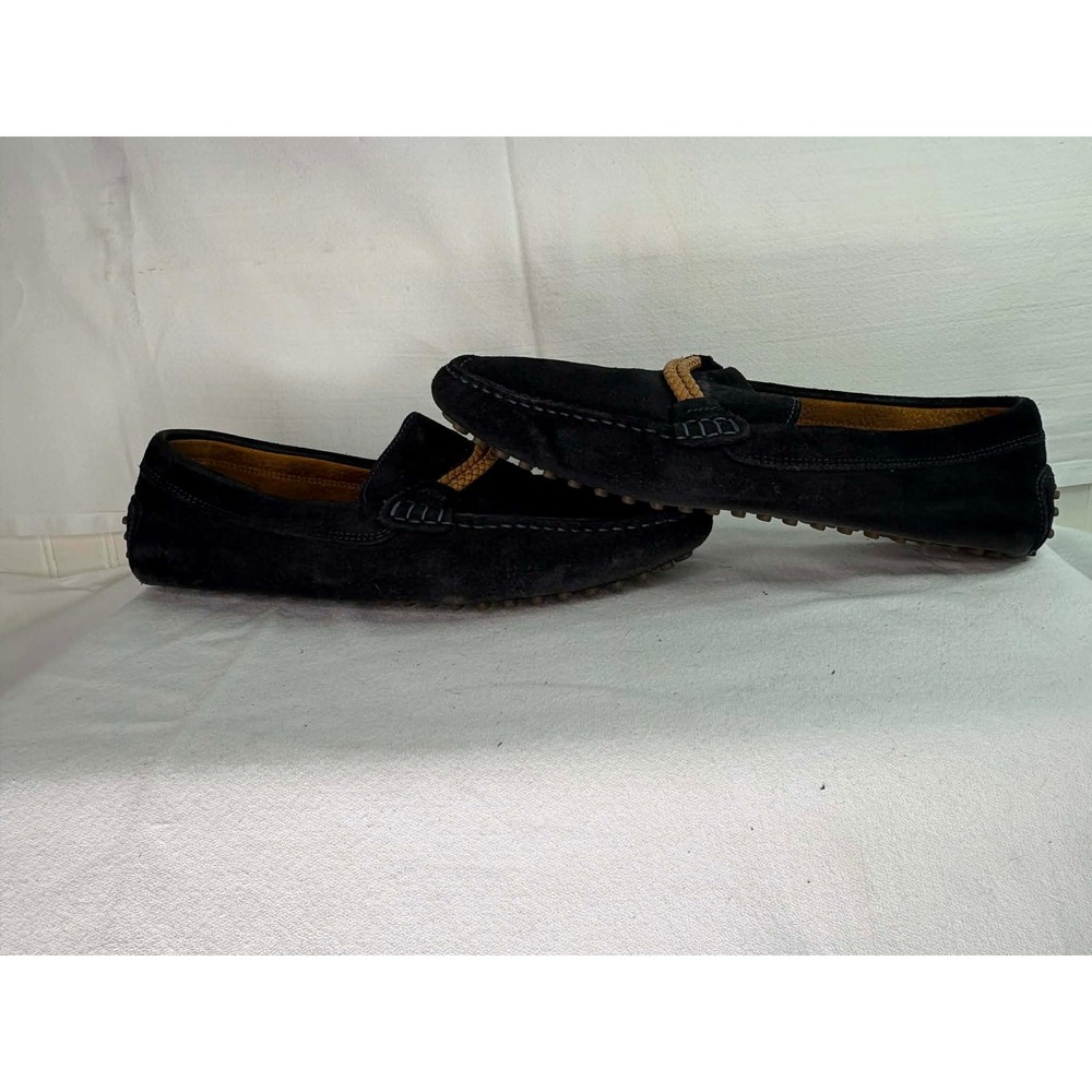 Mens Navy Blue Suede Driving Loafers Woven Strap Pebble Sole Size 9 US 42 EUR
